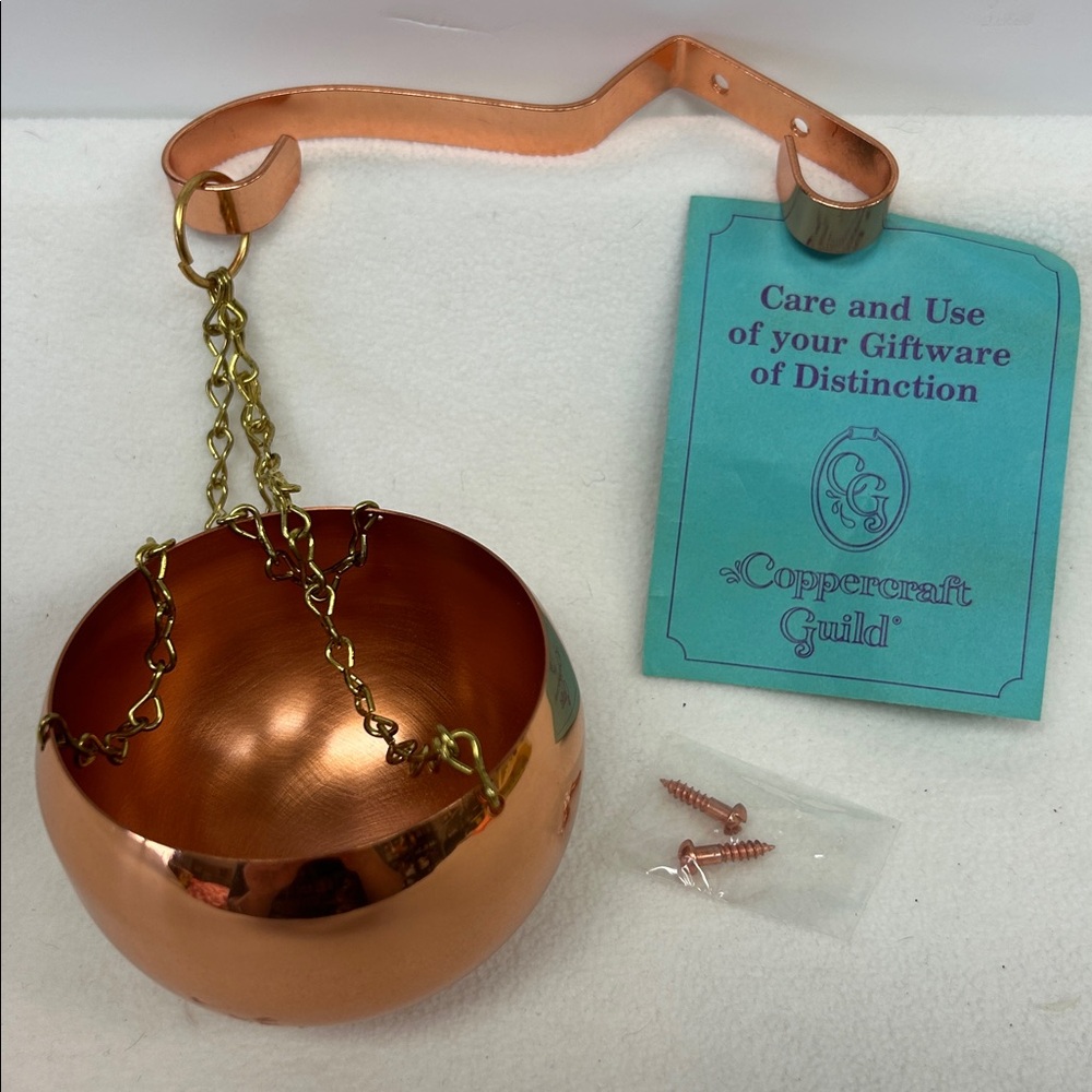 Vintage 1970’s  “Coppercraft Guild”copper hanger and pot